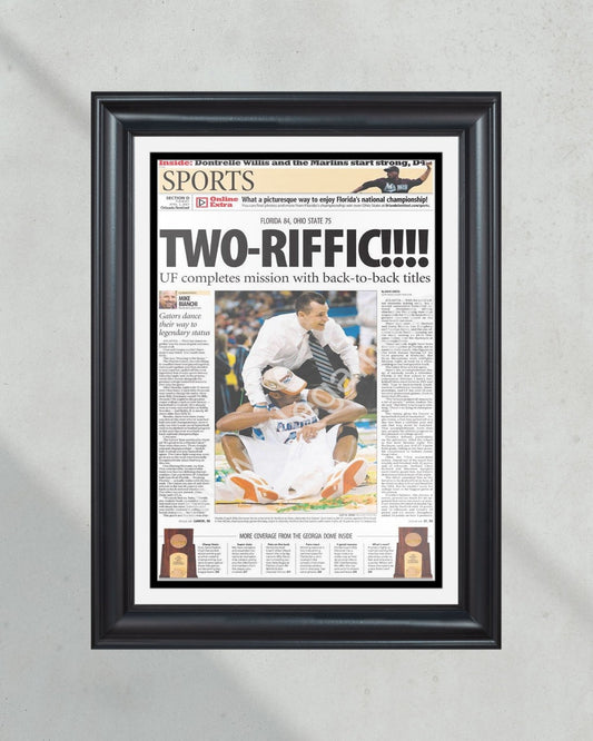 2007 Florida Gators NCAA College Basketball Champions Framed Front Page Newspaper Print - Title Game Frames