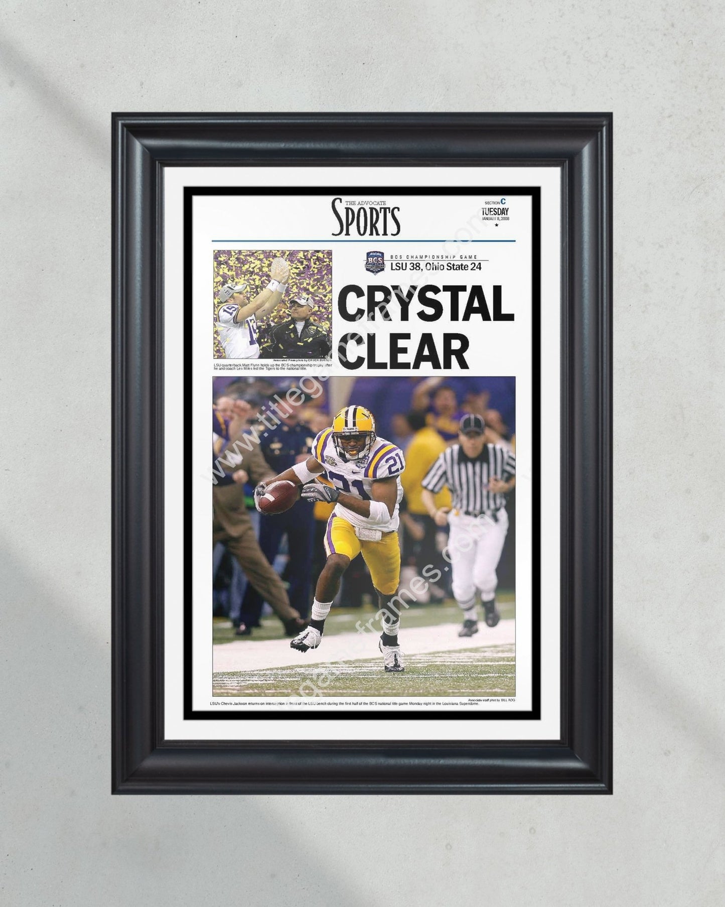 2007 LSU Tigers NCAA College Football National Champions Framed Front Page Newspaper Print - Title Game Frames