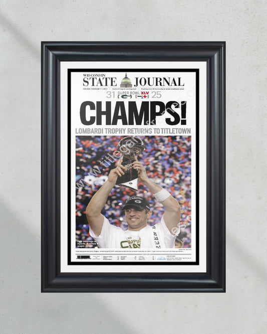 2011 Aaron Rogers Green Bay Packers Super Bowl Champions Framed Front Page Newspaper Print - Title Game Frames