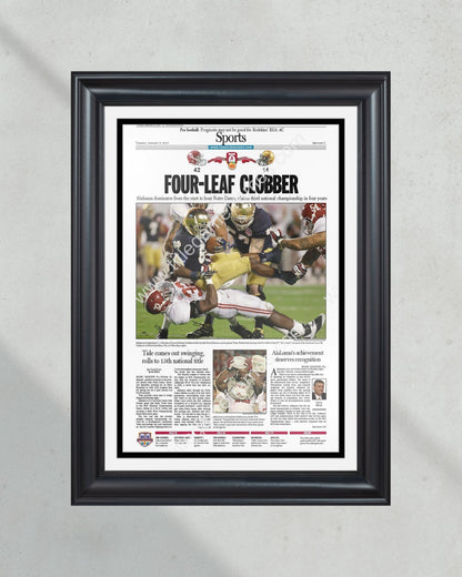 2012 Alabama Crimson Tide NCAA College Football National Champions Framed Front Page Newspaper Print - Title Game Frames