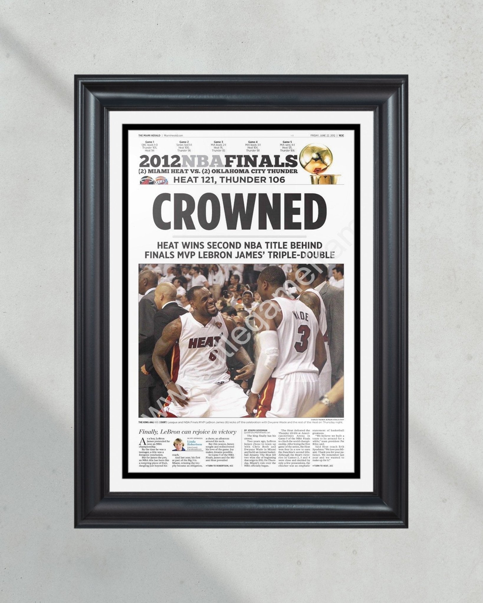 2012 Miami Heat NBA Champion Framed Front Page Newspaper Print - Title Game Frames