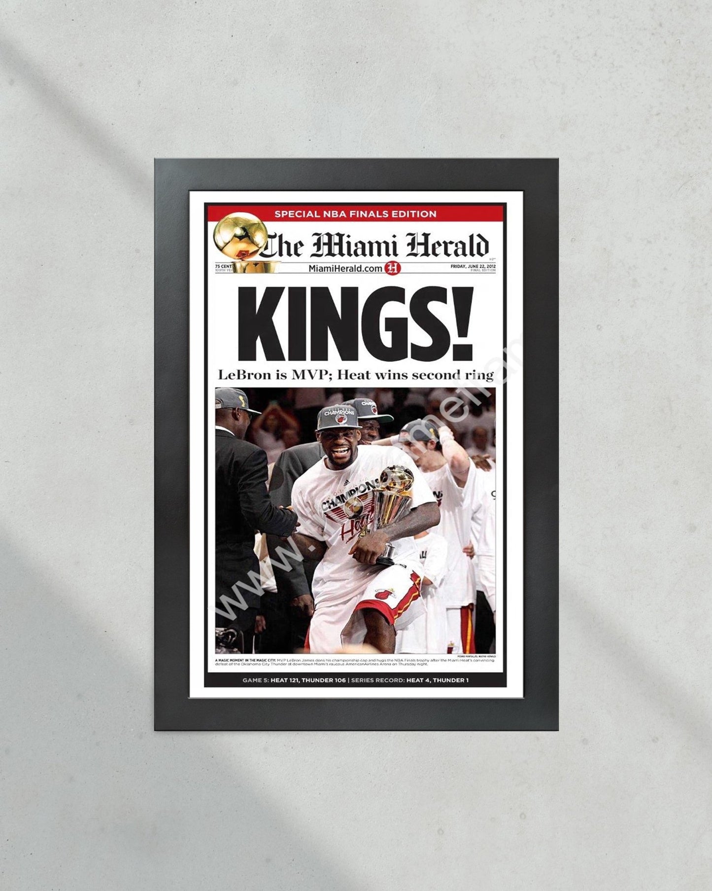 2012 Miami Heat NBA Champions Framed Newspaper Front Page Print Lebron James - Title Game Frames