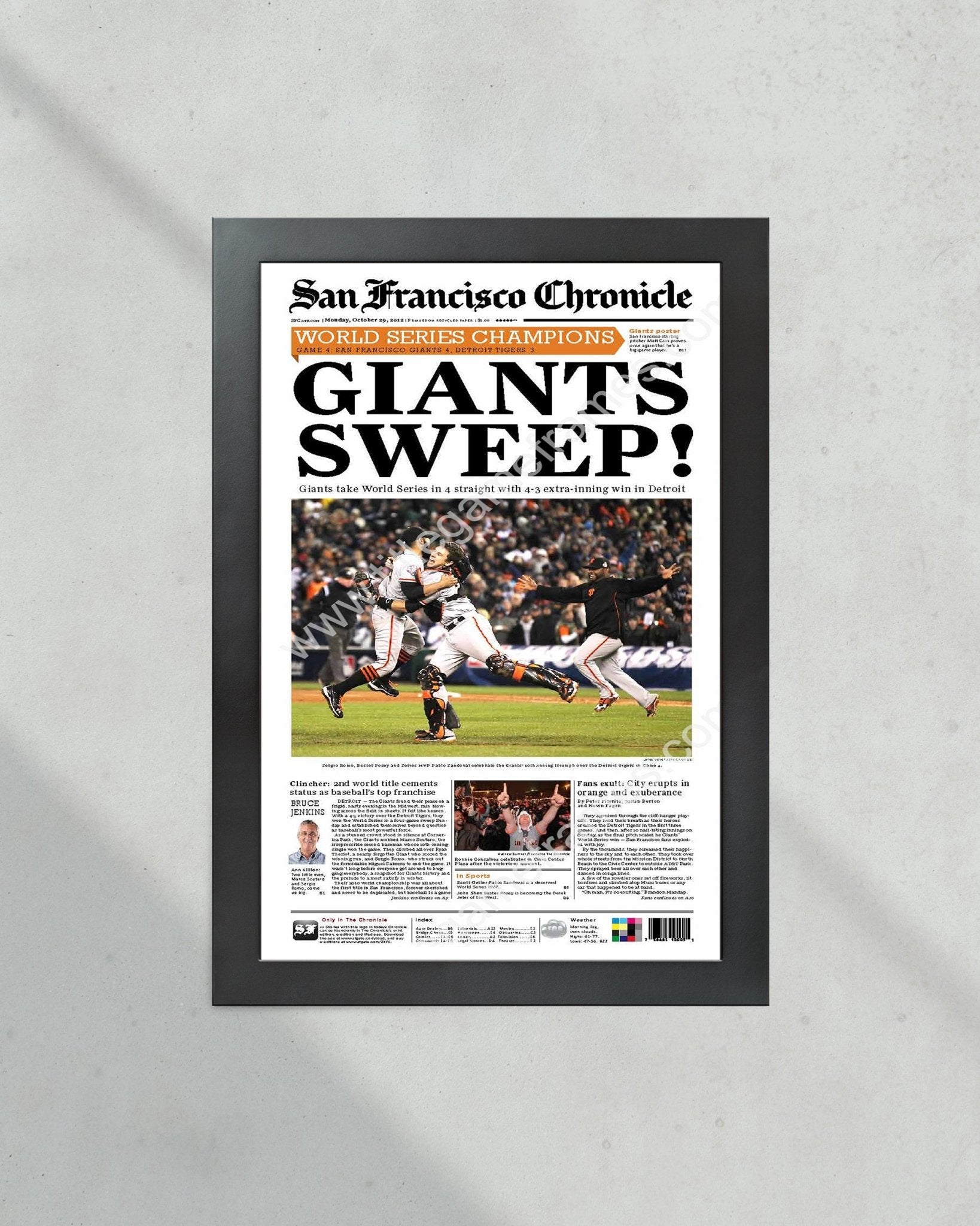 2012 San Francisco Giants World Series Framed Front Page Newspaper Print Candlestick Park Oracle Park - Title Game Frames