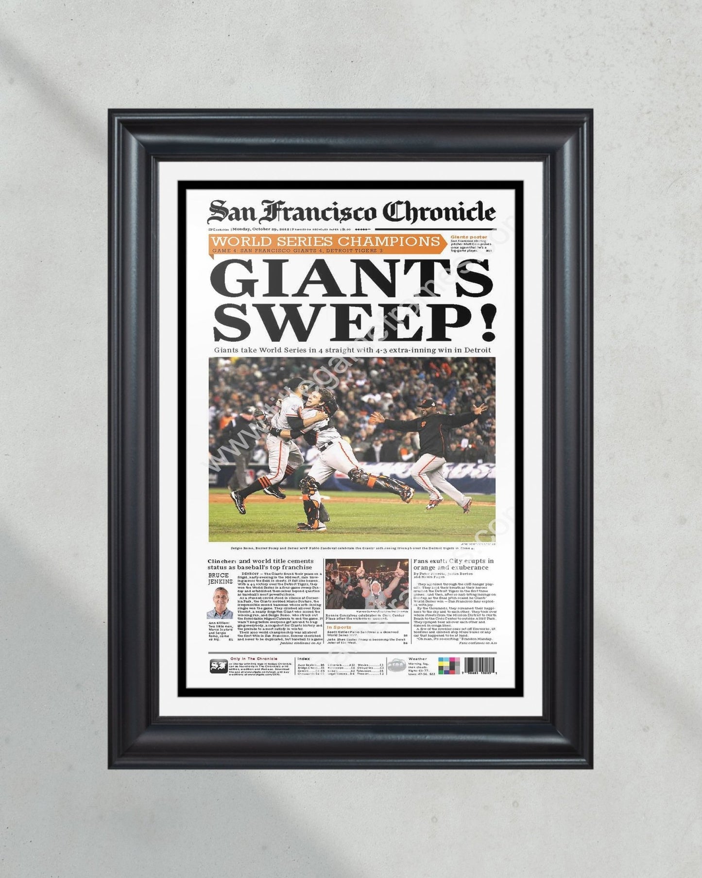 2012 San Francisco Giants World Series Framed Front Page Newspaper Print Candlestick Park Oracle Park - Title Game Frames