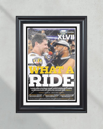 2013 Baltimore Ravens Super Bowl Framed Newspaper Front Page Print Ray Lewis and Dennis Pitta - Title Game Frames