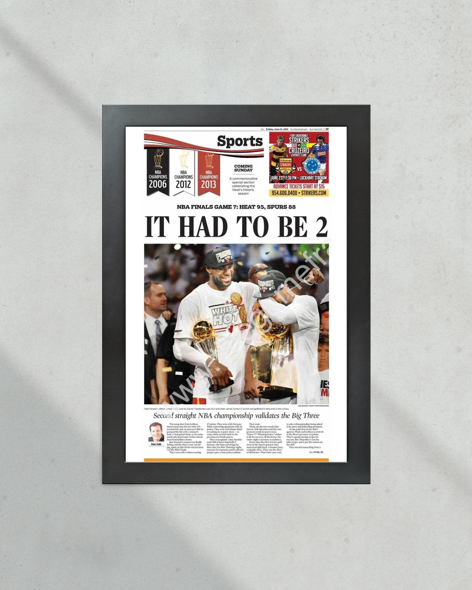 2013 Miami Heat NBA Champions Back to Back Lebron James and Dwyane Wade - Title Game Frames