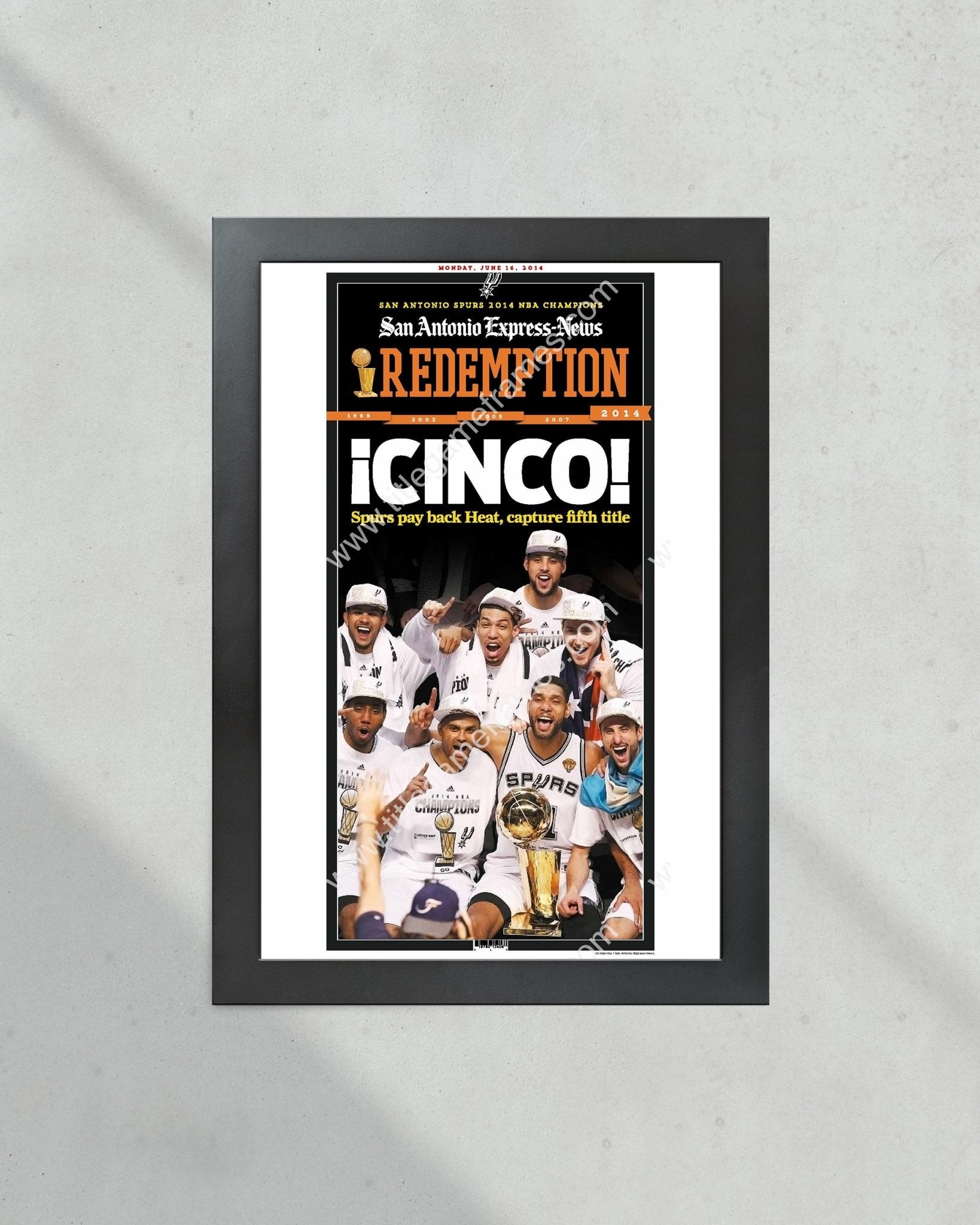 2014 San Antonio Spurs NBA Champion Framed Newspaper Front Page Print - Title Game Frames