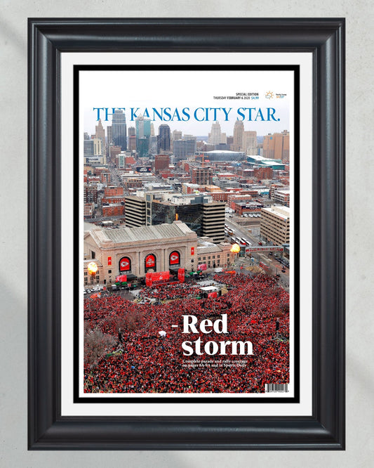 2020 Kansas City Chiefs “Red Storm” Super Bowl LIV Championship Parade Framed Front Page Newspaper - Title Game Frames