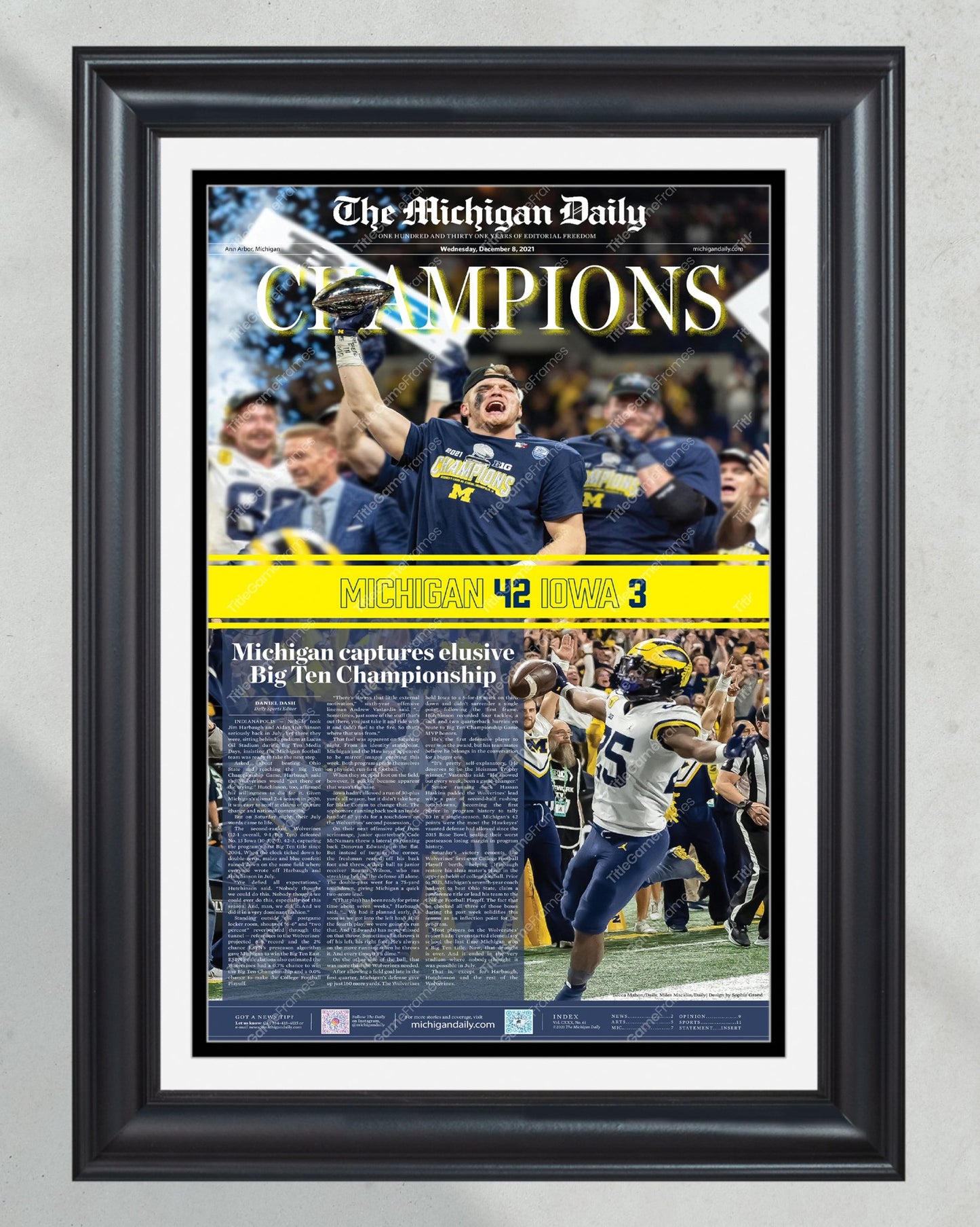 2021 Michigan Wolverines Big Ten Championship: 'CHAMPIONS' - Framed Print - Title Game Frames