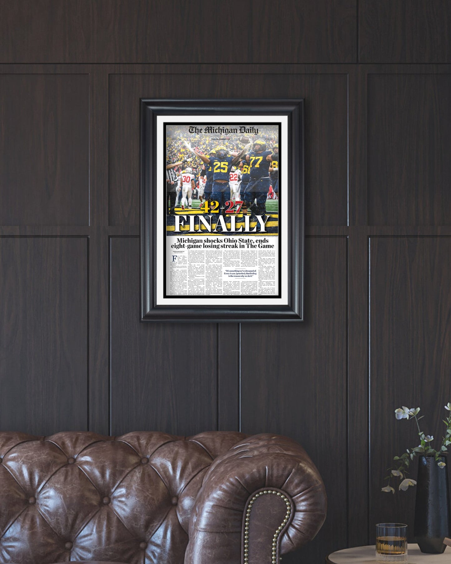 2021 Michigan Wolverines Defeat Ohio State: 42-27 'FINALLY' - Framed Print - Title Game Frames