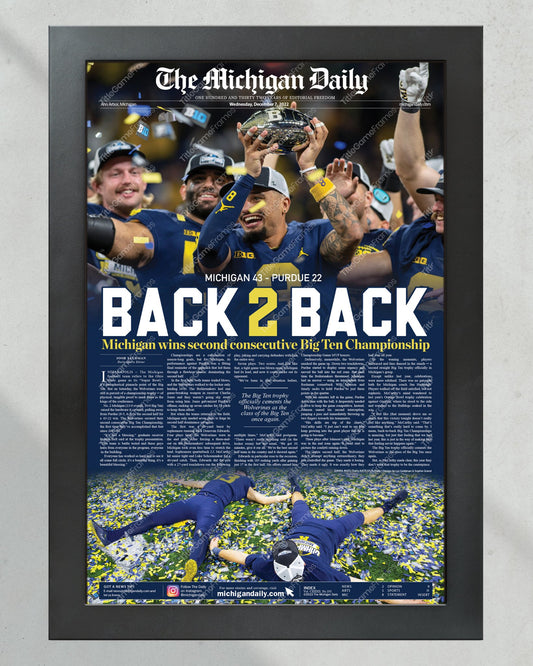 2022 Michigan Wolverines Big Ten Championship: 'Back-2-Back' - Framed Newspaper Print - Title Game Frames