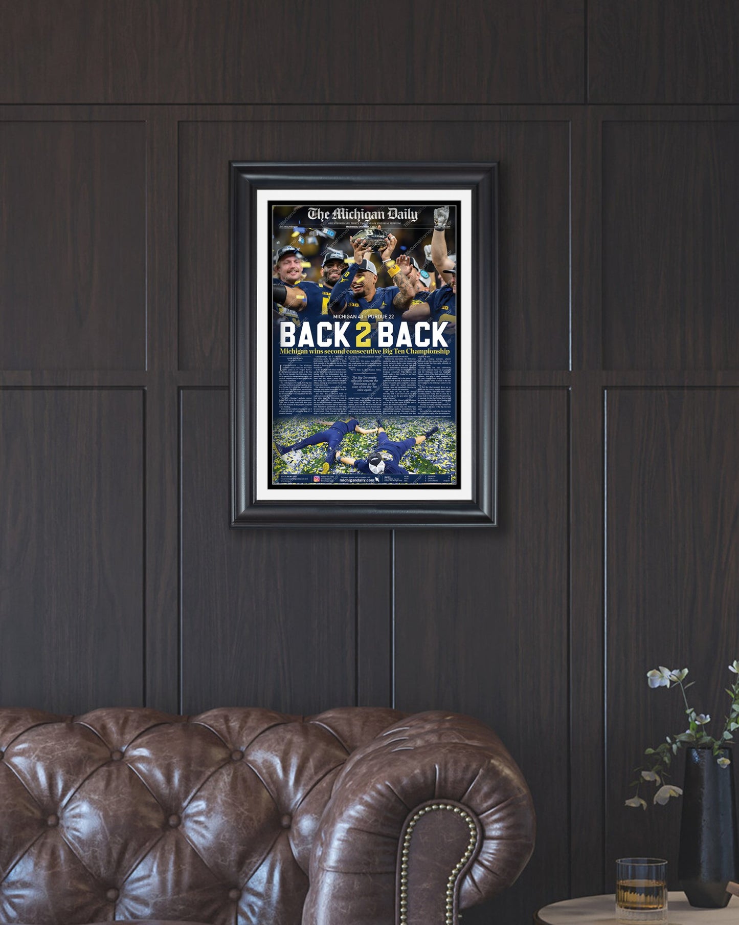 2022 Michigan Wolverines Big Ten Championship: 'Back-2-Back' - Framed Newspaper Print - Title Game Frames