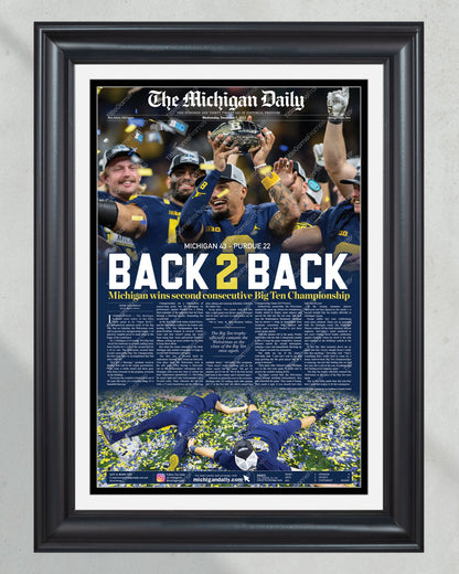 2022 Michigan Wolverines Big Ten Championship: 'Back-2-Back' - Framed Newspaper Print - Title Game Frames