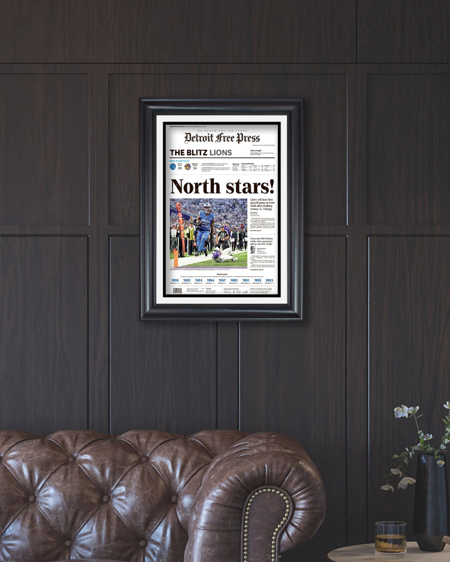 2023 Detroit Lions: NFC North Division Champions - 'North stars!' - Collectible Framed Newspaper - Title Game Frames