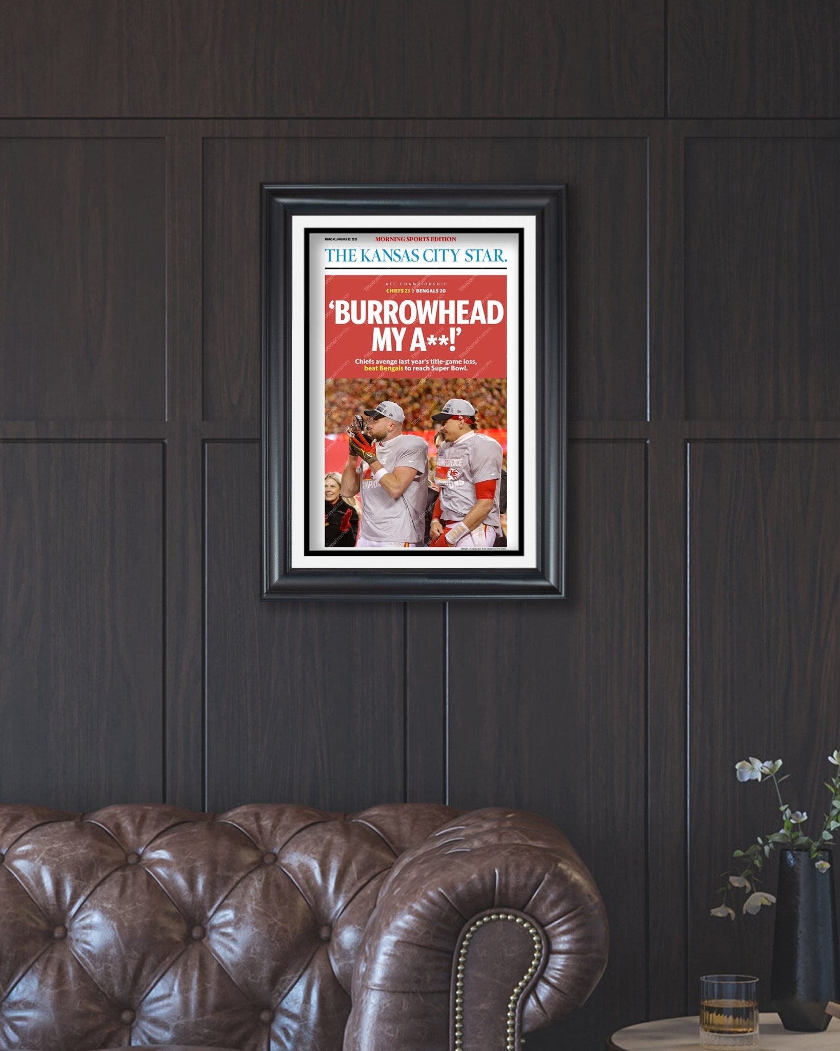 2023 Kansas City Chiefs “Burrowhead” AFC Championship Game Framed Front Page Newspaper - Title Game Frames