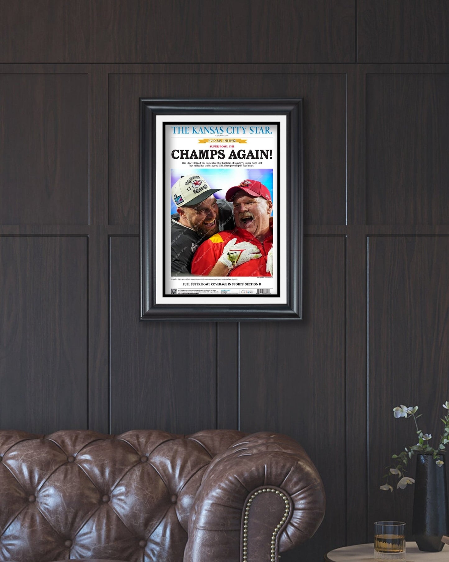 2023 Kansas City Chiefs “CHAMPS AGAIN!” Super Bowl LVII Champions Framed Front Page Newspaper - Title Game Frames