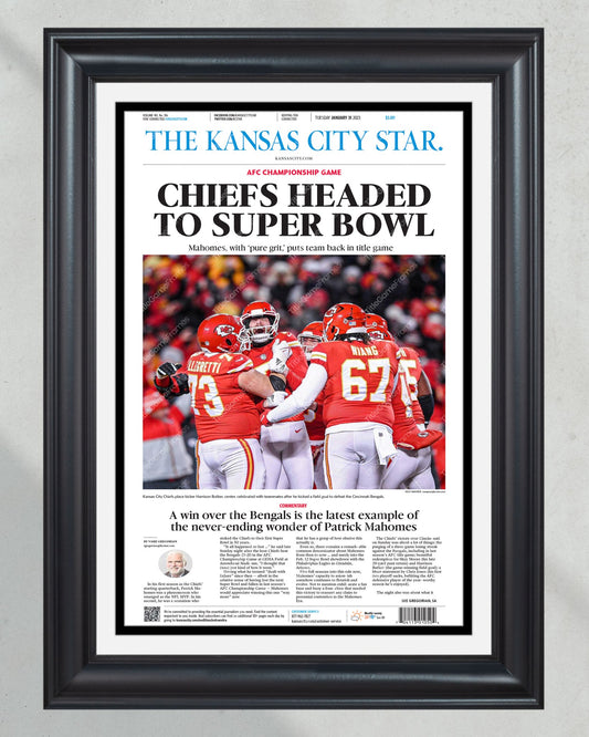 2023 Kansas City Chiefs 'Headed to Super bowl' AFC Champions Framed Front Page Newspaper - Title Game Frames