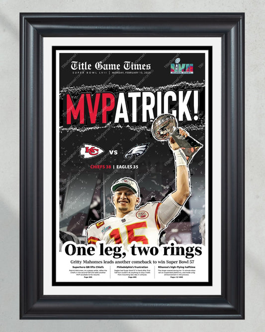 2023 Kansas City Chiefs “MVPatrick” Super Bowl LVII Champions Framed Front Page Newspaper - Title Game Frames