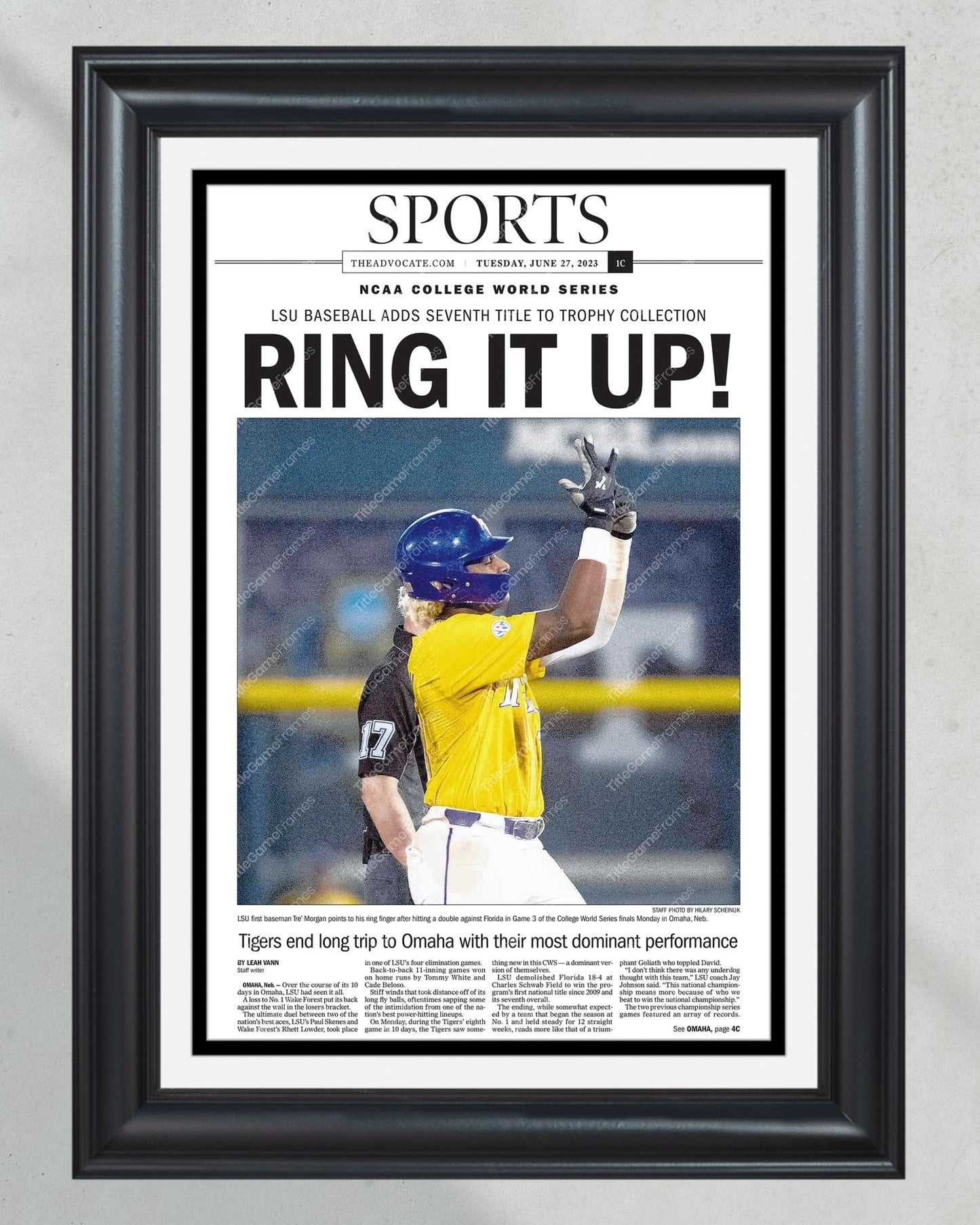 2023 LSU Tigers “Ring it Up!” College World Series Champions Commemorative Newspaper - Title Game Frames