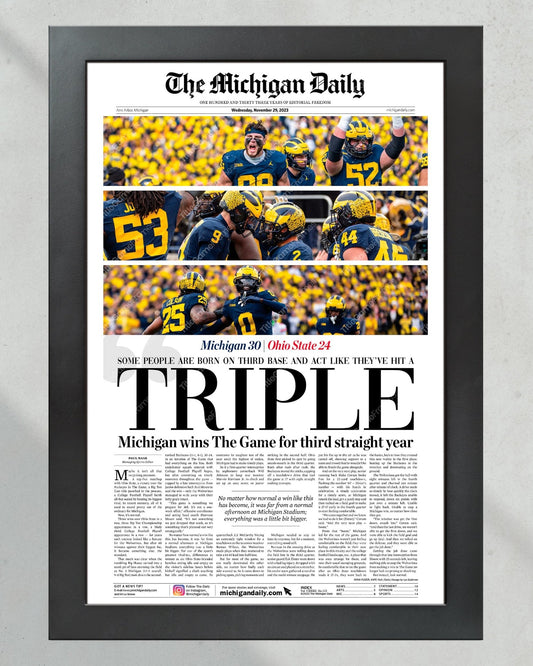 2023 Michigan Wolverines' Third Consecutive Victory Over Ohio State: 'TRIPLE' - Framed Print - Title Game Frames