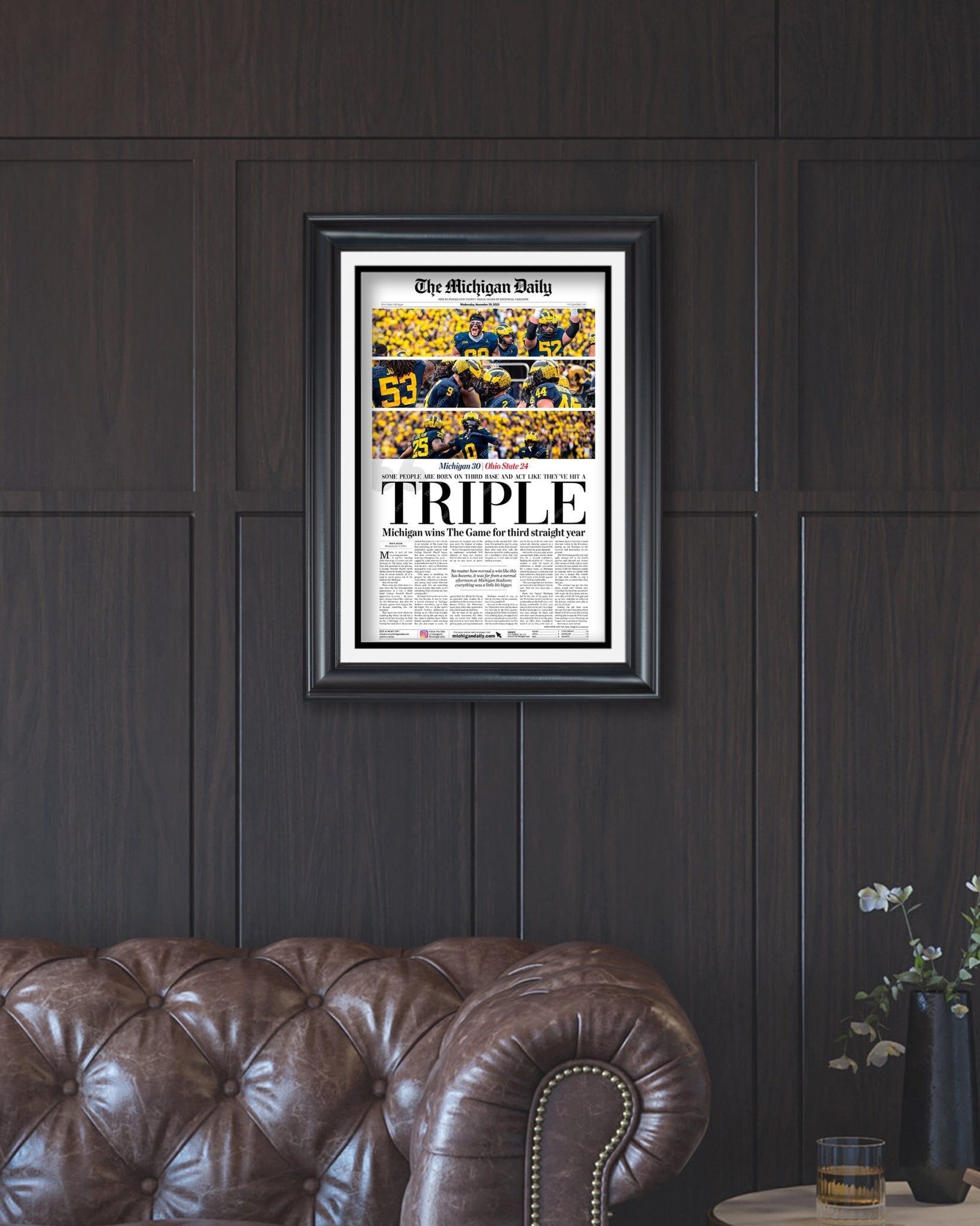 2023 Michigan Wolverines' Third Consecutive Victory Over Ohio State: 'TRIPLE' - Framed Print - Title Game Frames