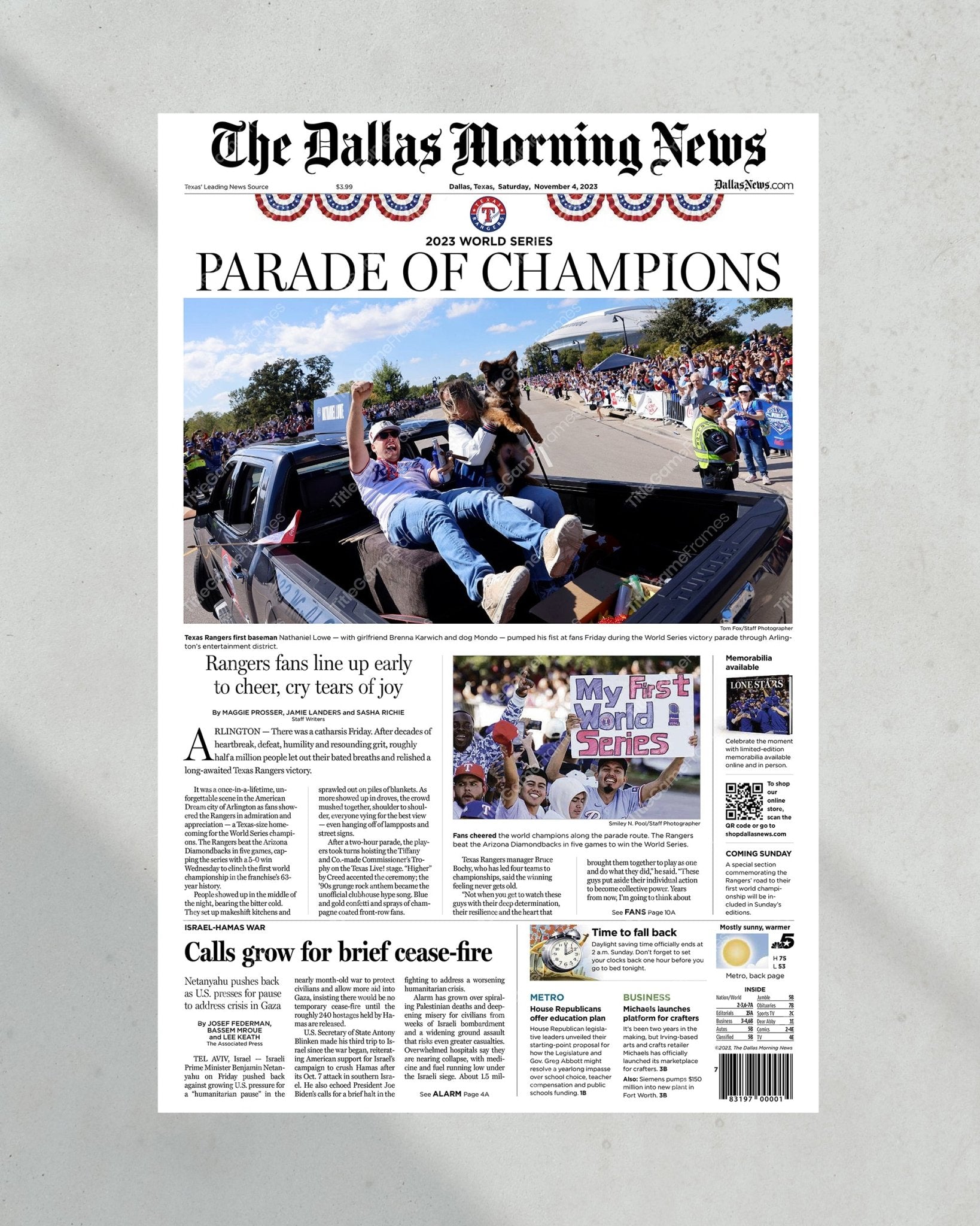 2023 Texas Rangers World Series Champions 'PARADE OF CHAMPIONS' - Framed Commemorative Edition - Title Game Frames