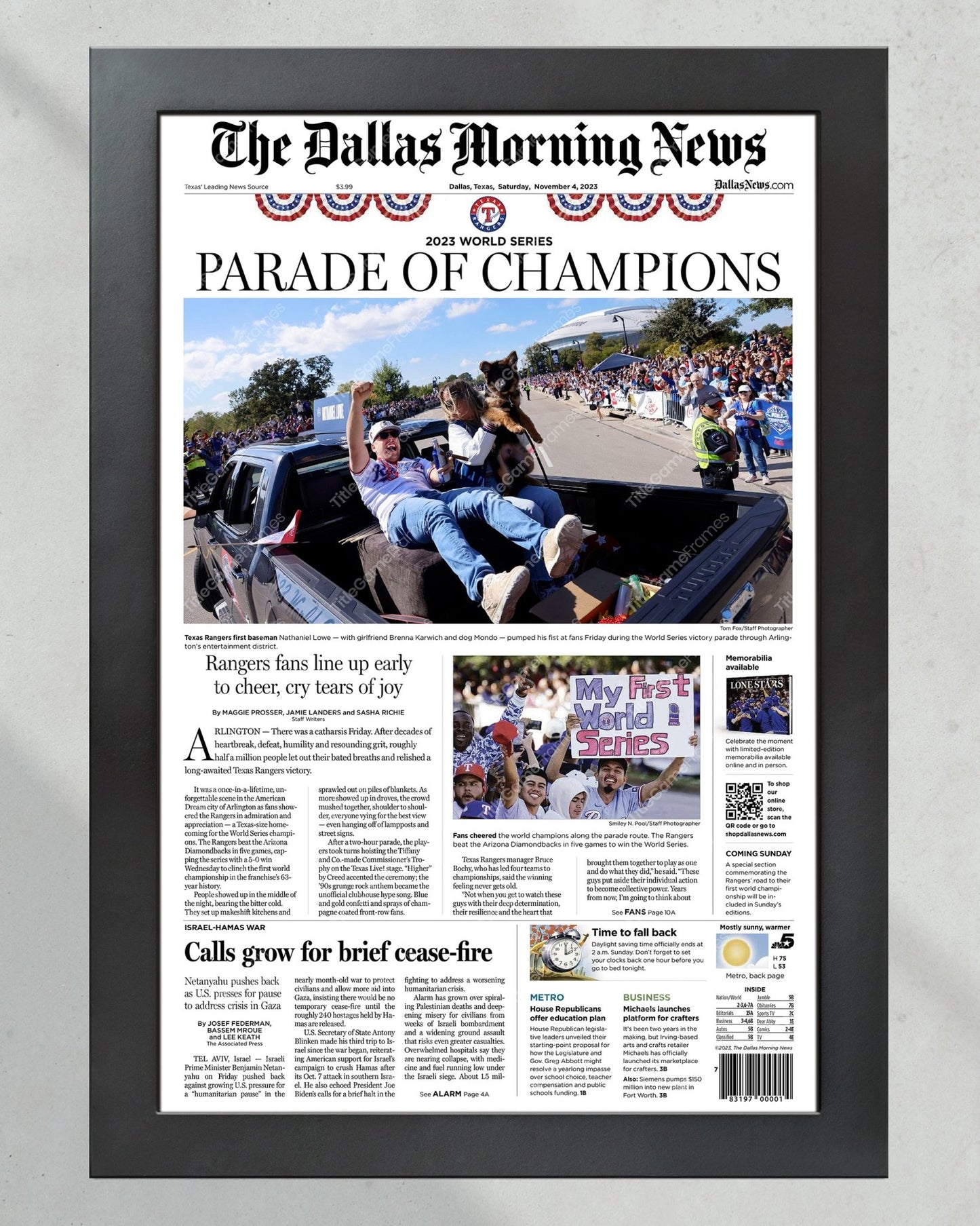 2023 Texas Rangers World Series Champions 'PARADE OF CHAMPIONS' - Framed Commemorative Edition - Title Game Frames