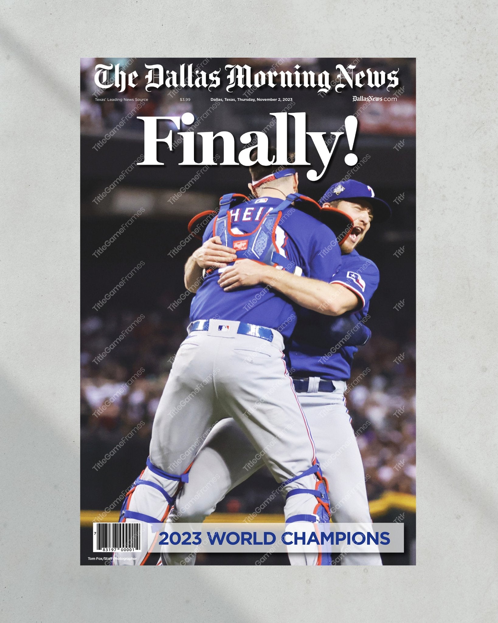 2023 Texas Rangers World Series "Finally!" - Commemorative Framed Newspaper - Title Game Frames