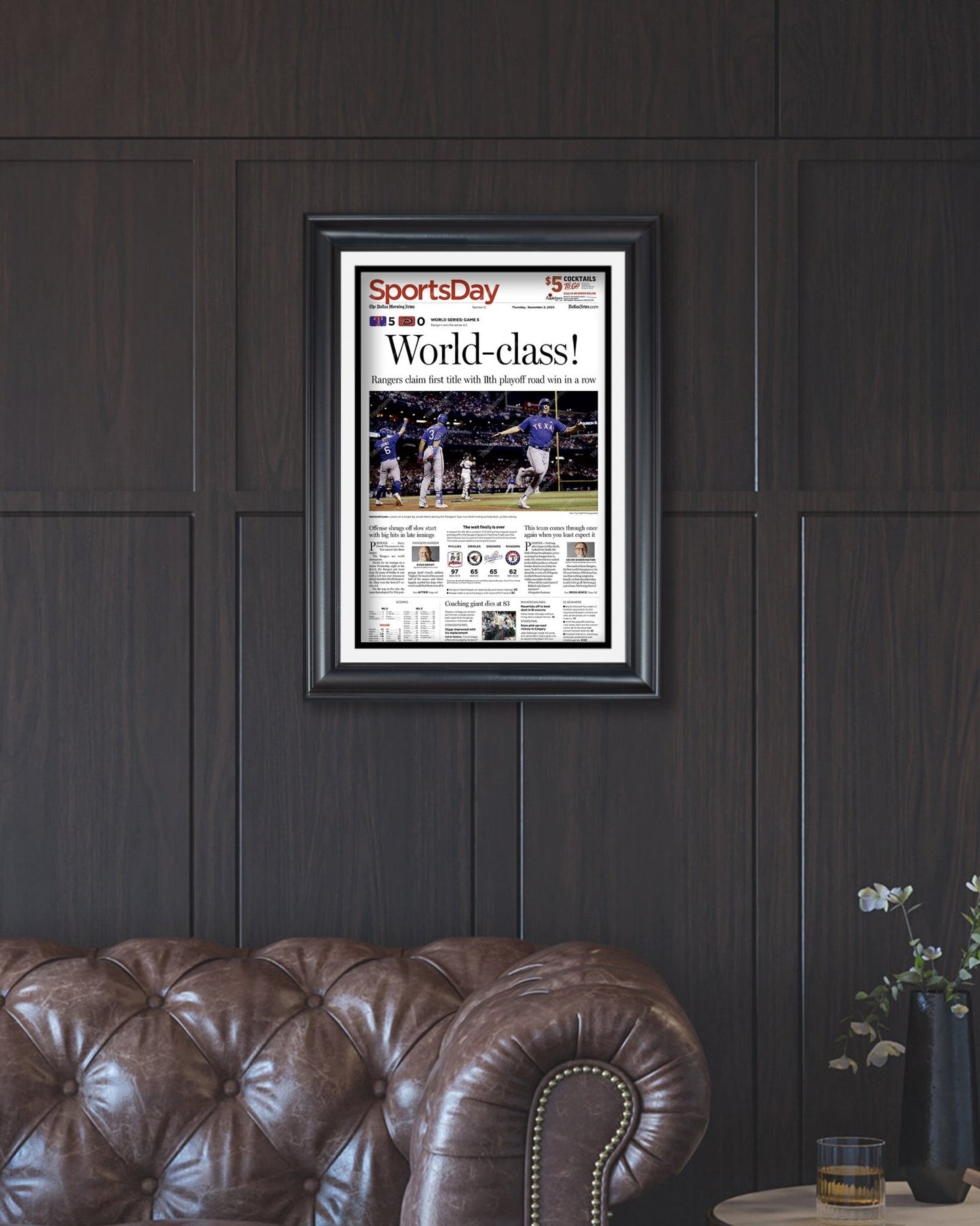 2023 Texas Rangers World Series "World-class!" - Commemorative Framed Newspaper - Title Game Frames