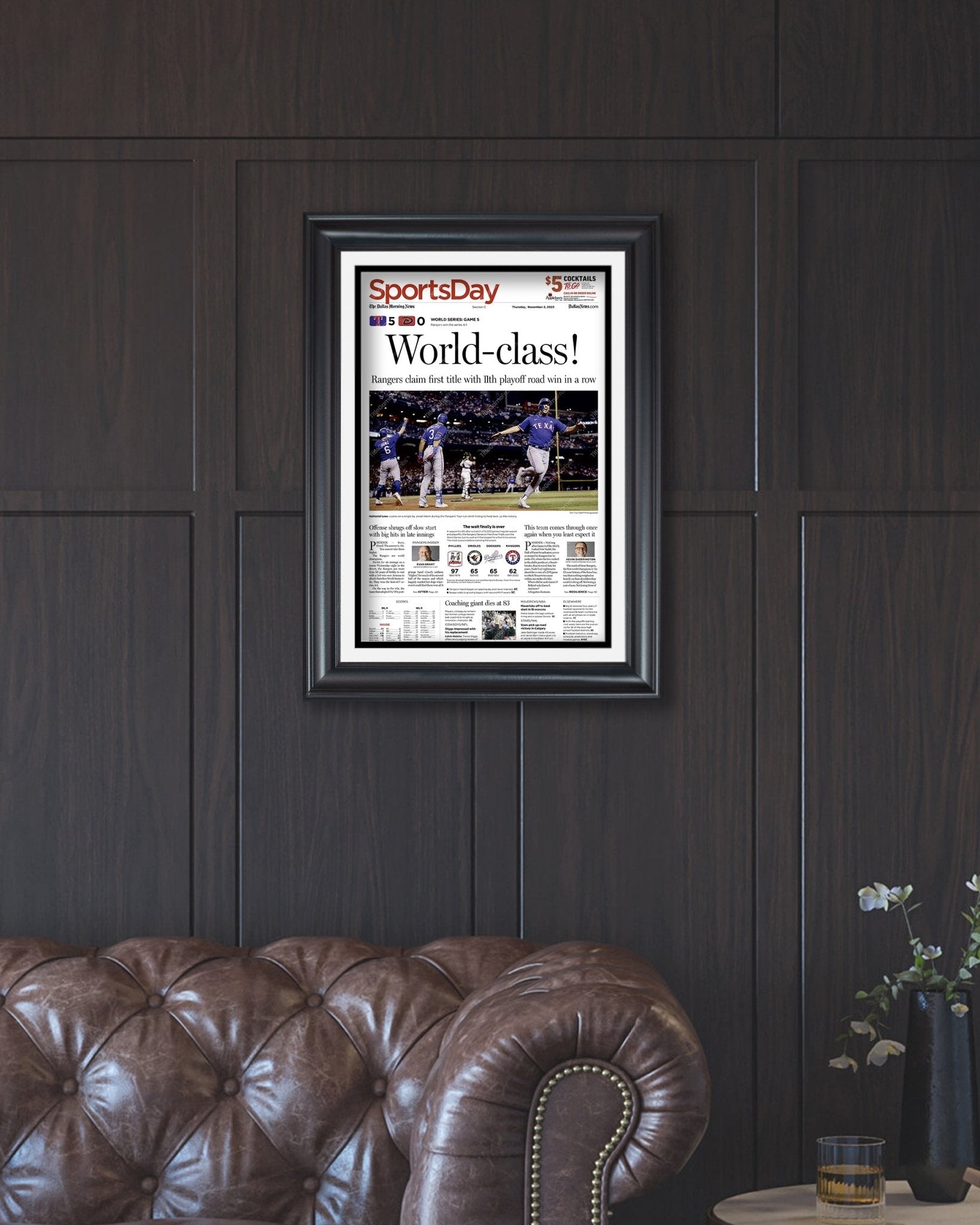 2023 Texas Rangers World Series "World-class!" - Commemorative Framed Newspaper - Title Game Frames