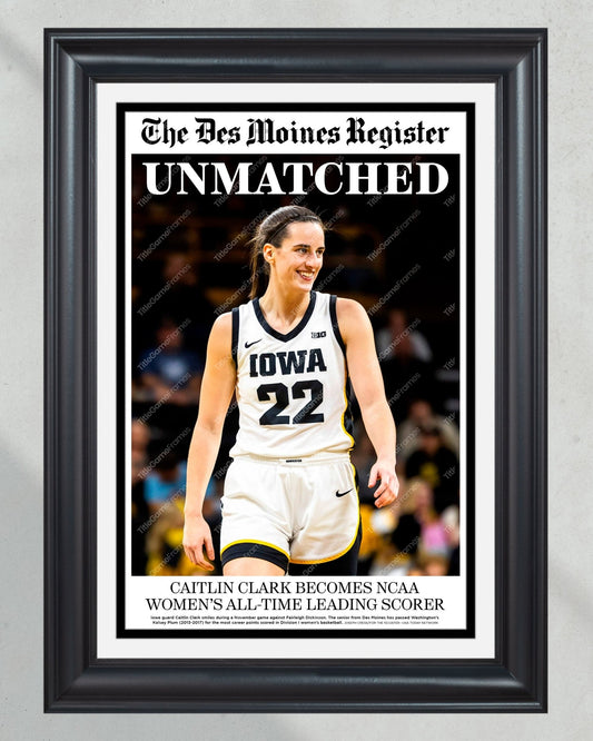 2024 Caitlin Clark 'UNMATCHED' All Time Scoring Record Women's Basketball Wall Art - Title Game Frames