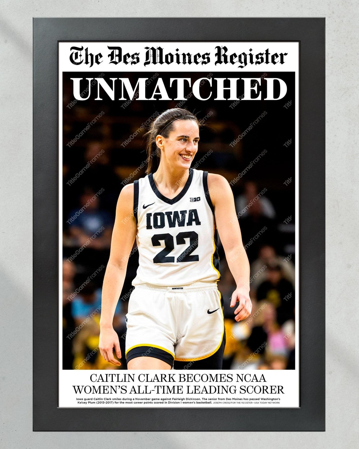 2024 Caitlin Clark 'UNMATCHED' All Time Scoring Record Women's Basketball Wall Art - Title Game Frames