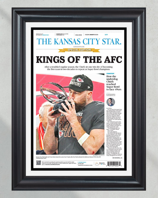 2024 Chiefs AFC Championship Victory "Kings of the AFC" Framed Newspaper Print - Title Game Frames