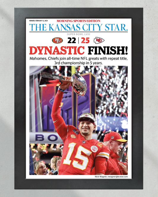 2024 Kansas City Chiefs Super Bowl LVIII Champions 'DYNASTIC FINISH' Framed Print - Title Game Frames