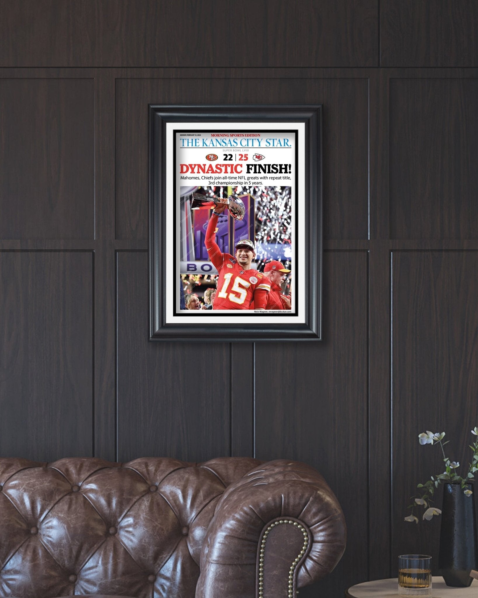 2024 Kansas City Chiefs Super Bowl LVIII Champions 'DYNASTIC FINISH' Framed Print - Title Game Frames