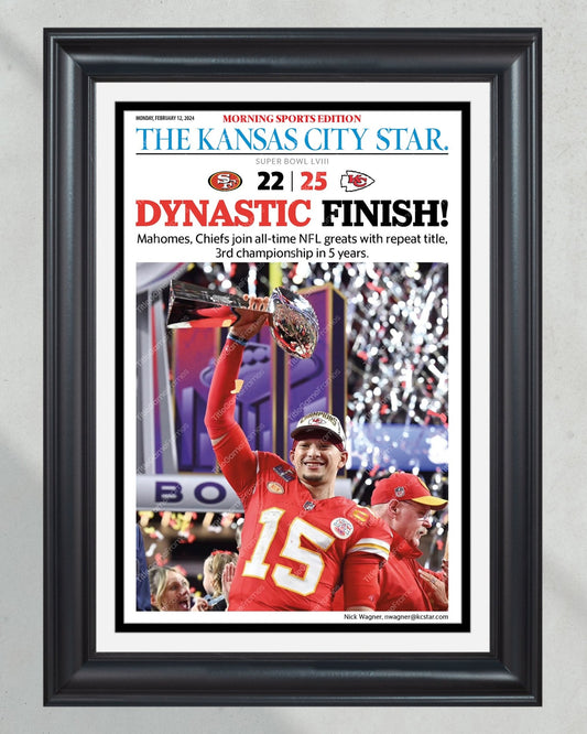 2024 Kansas City Chiefs Super Bowl LVIII Champions 'DYNASTIC FINISH' Framed Print - Title Game Frames