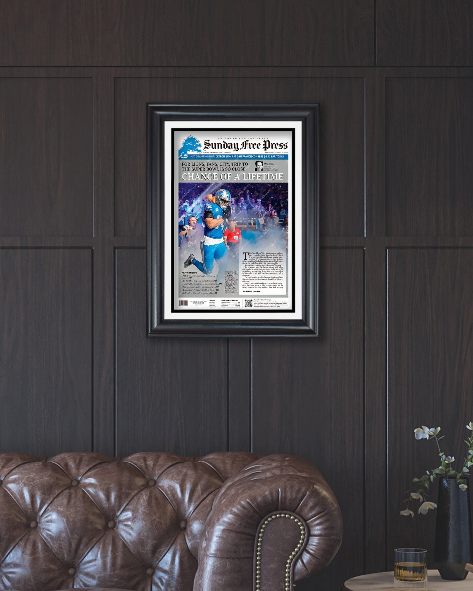 2024 Lions' NFC Championship Chronicle - 'Chance of a Lifetime' - Framed Newspaper - Title Game Frames