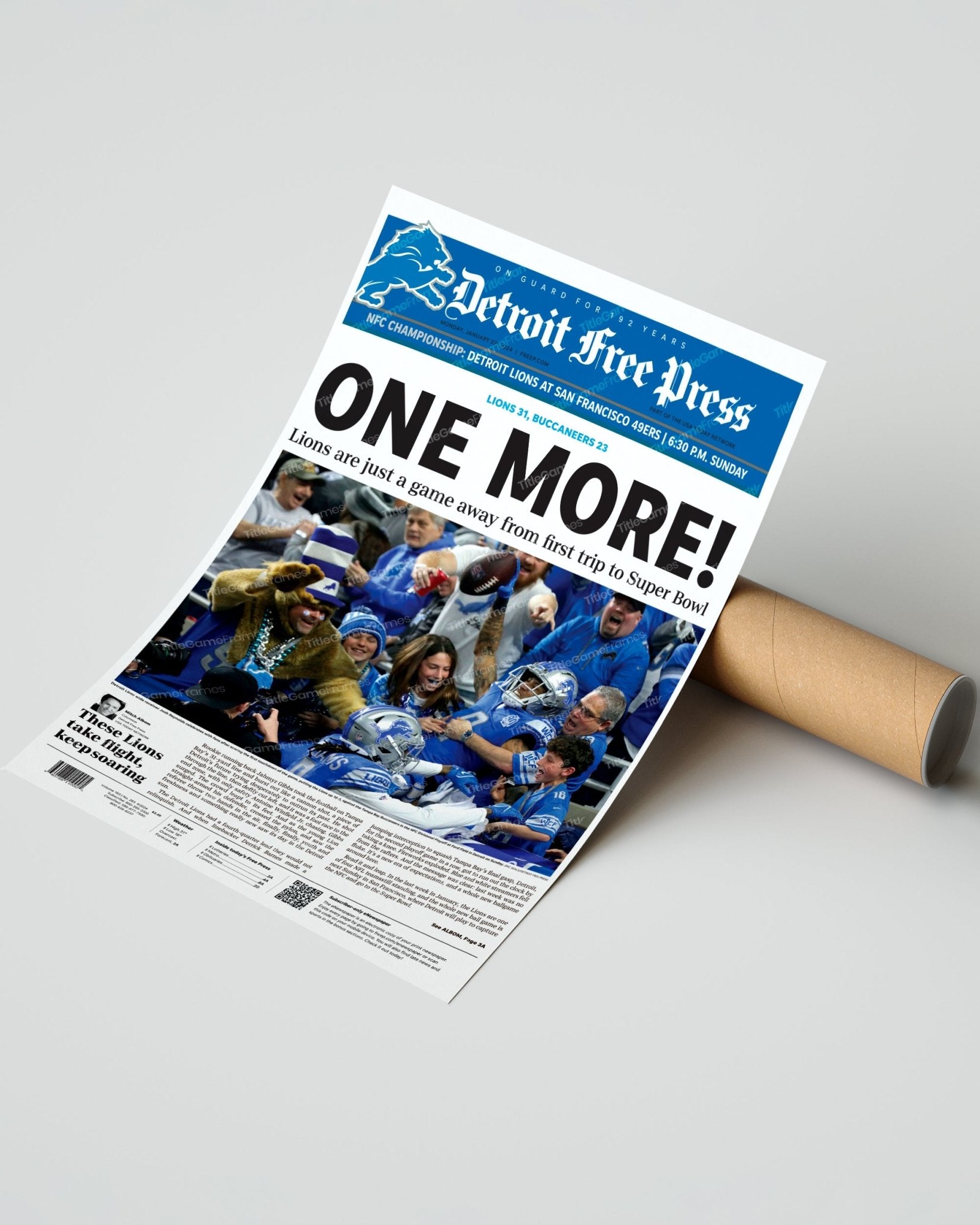 2024 Lions' Playoff March - 'One More' - Framed Newspaper Keepsake - Title Game Frames