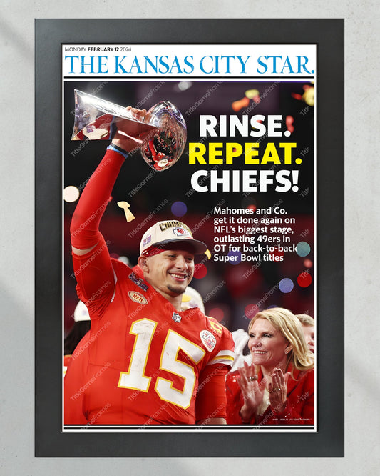 2024 Mahomes Leads Chiefs to Super Bowl LVIII Glory: Framed Newspaper - Title Game Frames
