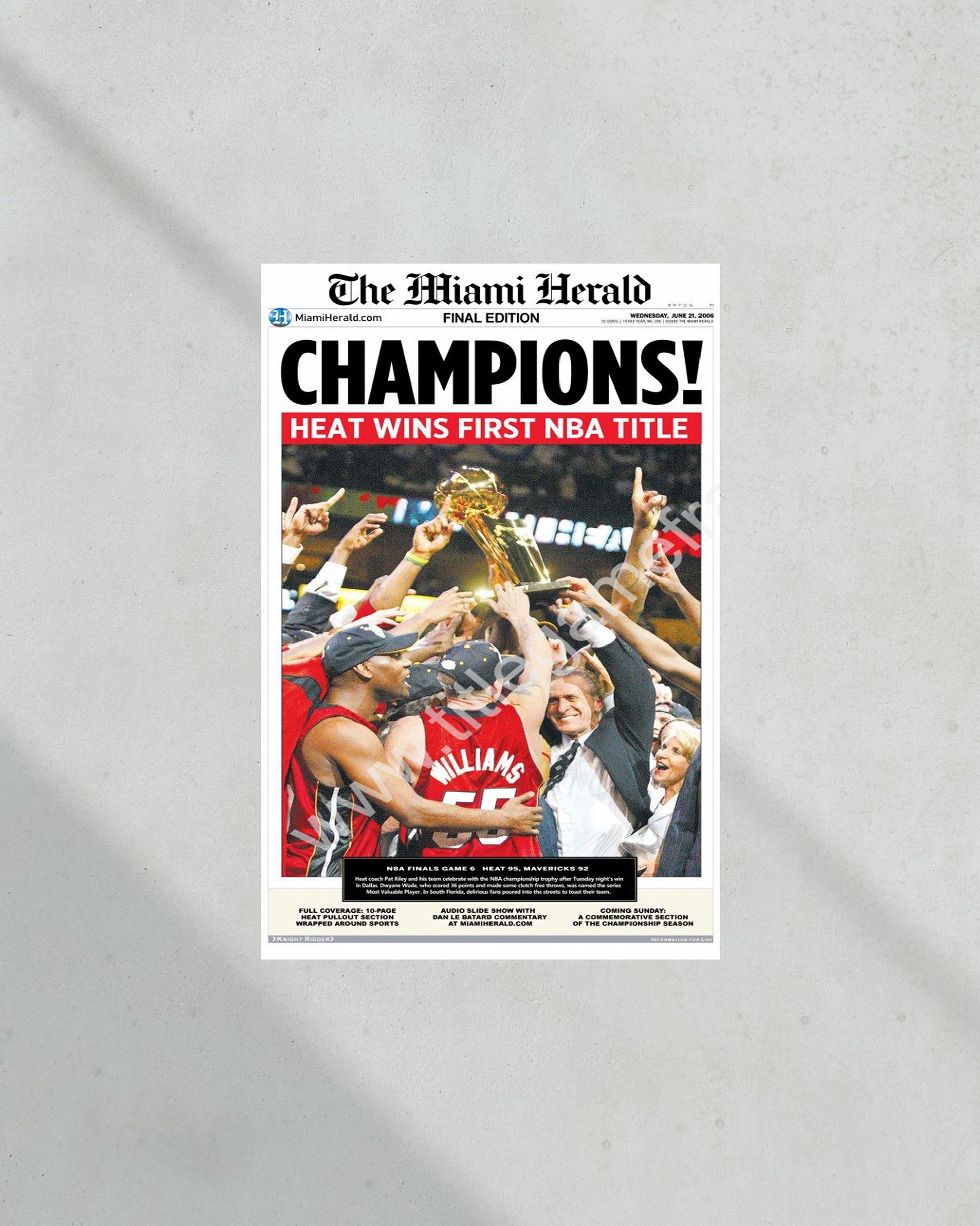 2006 Miami Heat NBA Champion Framed Newspaper Front Page Newspaper Print Pat Riley Dwyane Wade - Title Game Frames