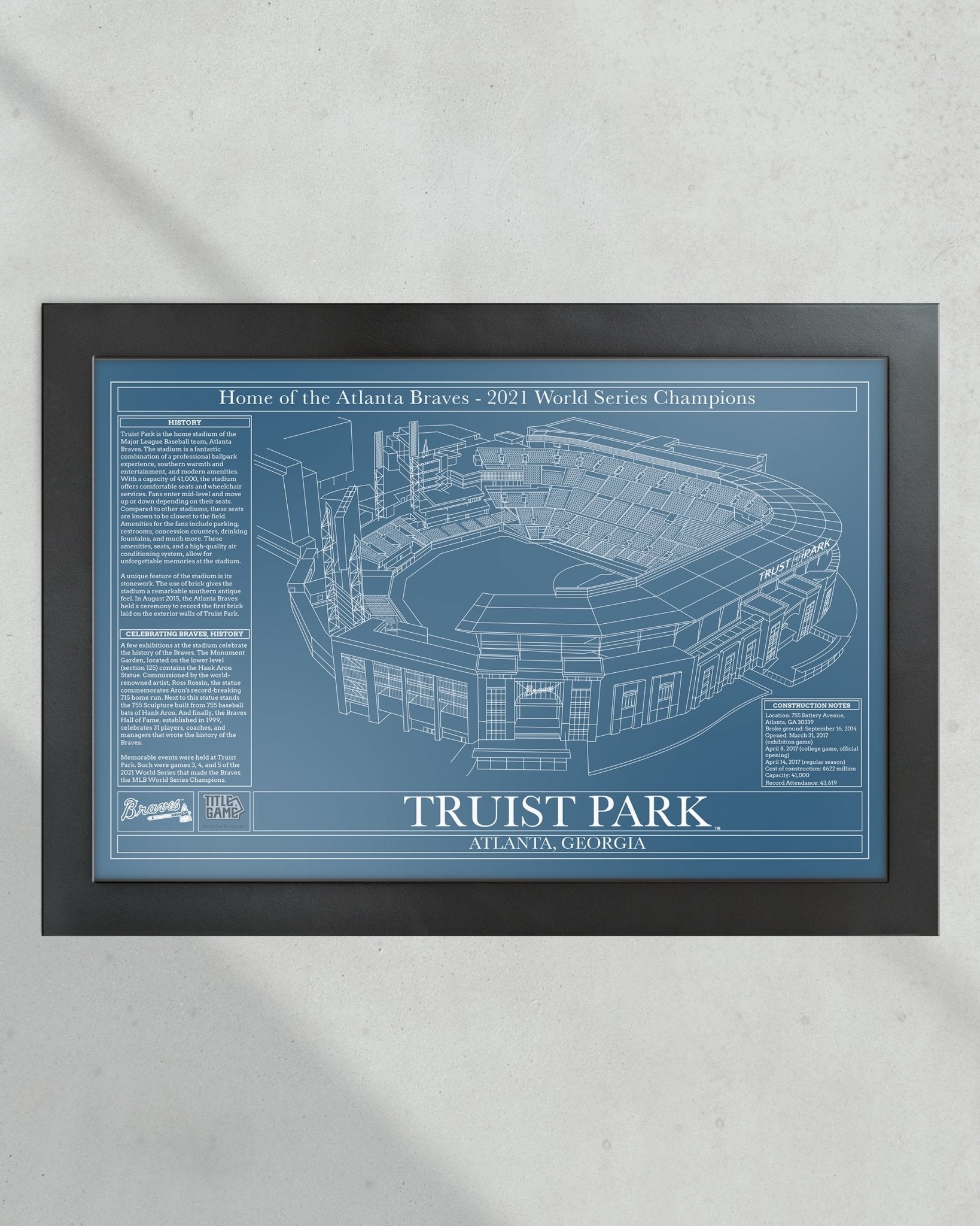 Atlanta Braves Truist Park Ballpark Stadium Blueprint - Title Game Frames