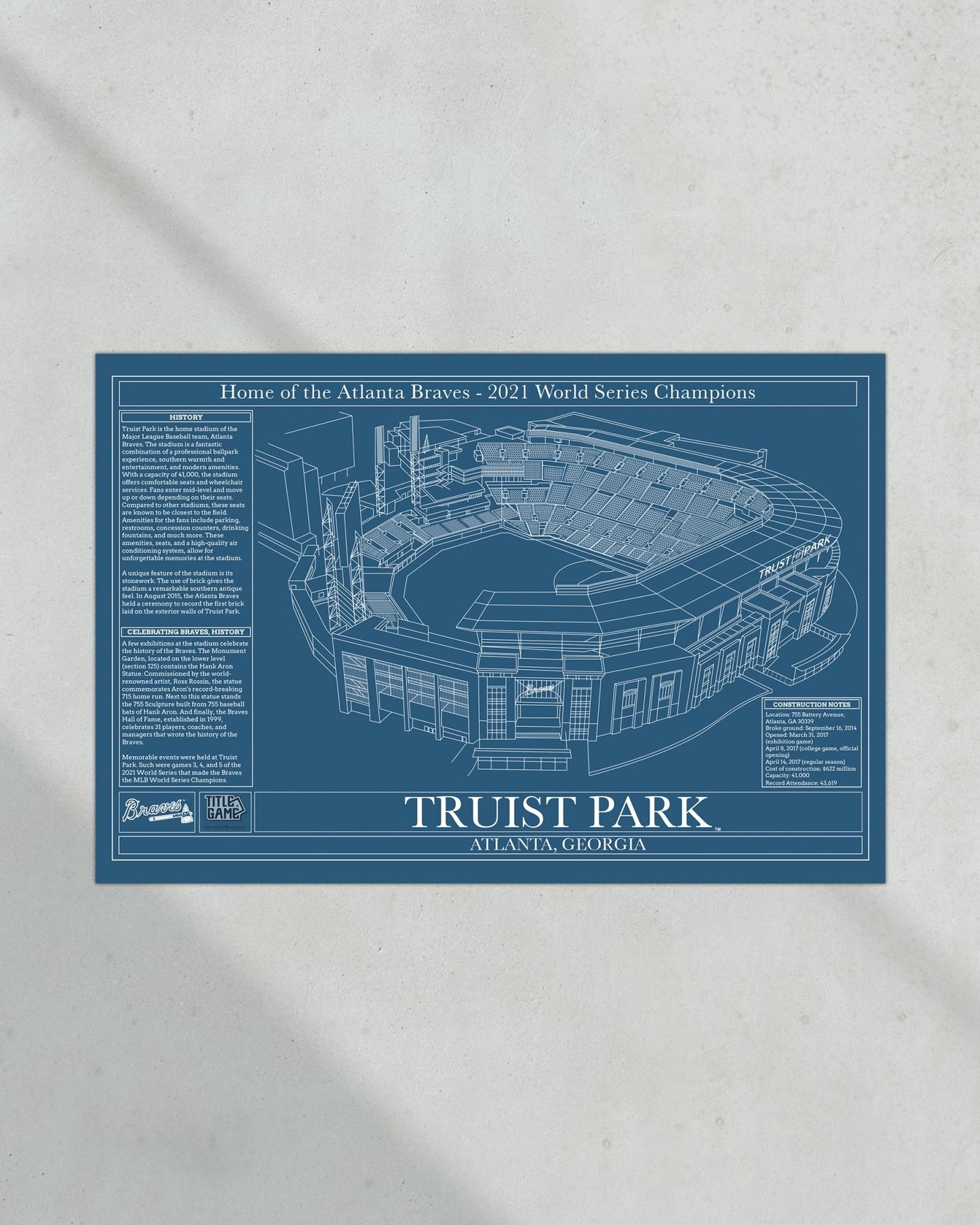 Atlanta Braves Truist Park Ballpark Stadium Blueprint - Title Game Frames