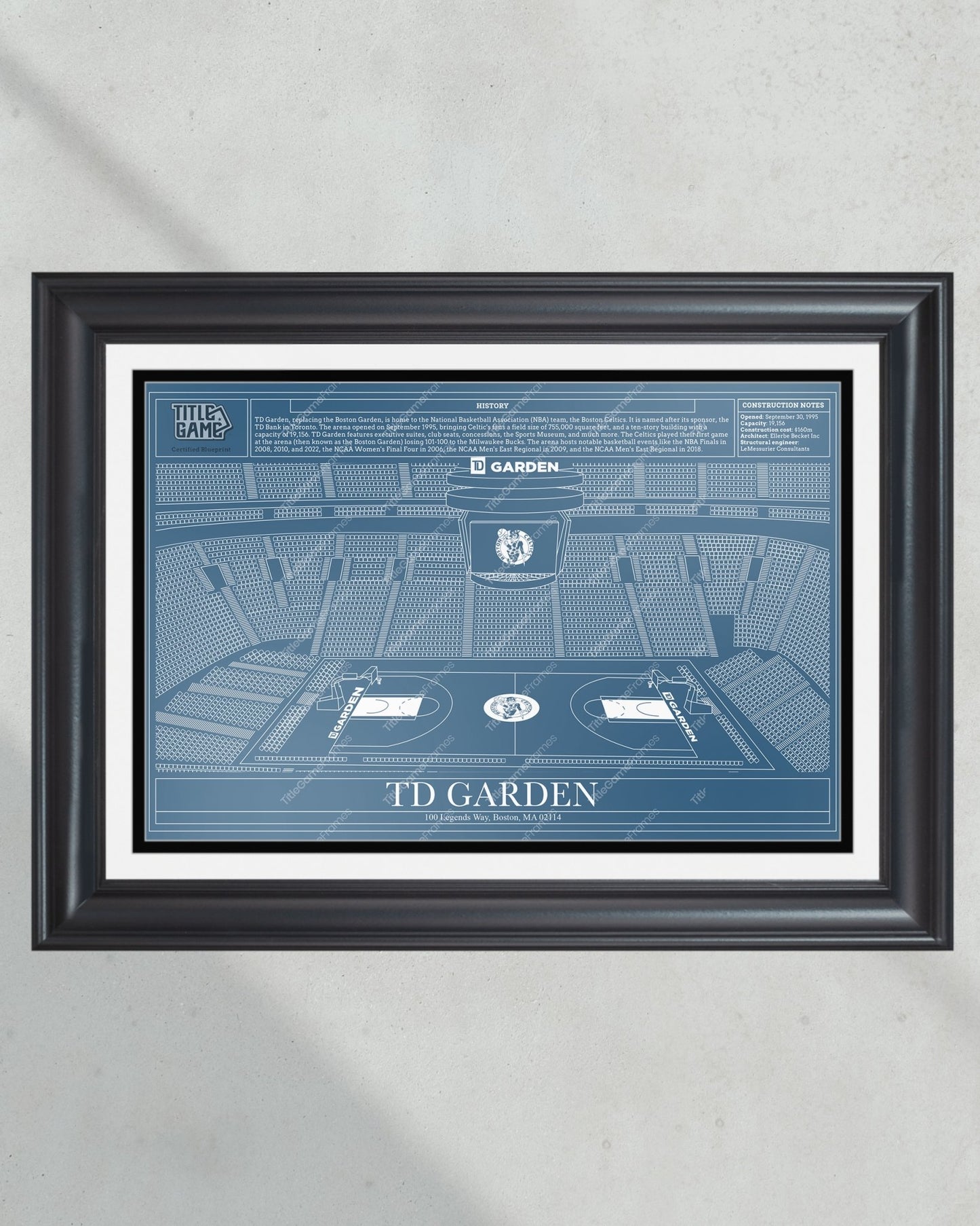 Boston Celtics TD Garden NBA Basketball Stadium Blueprint - Title Game Frames