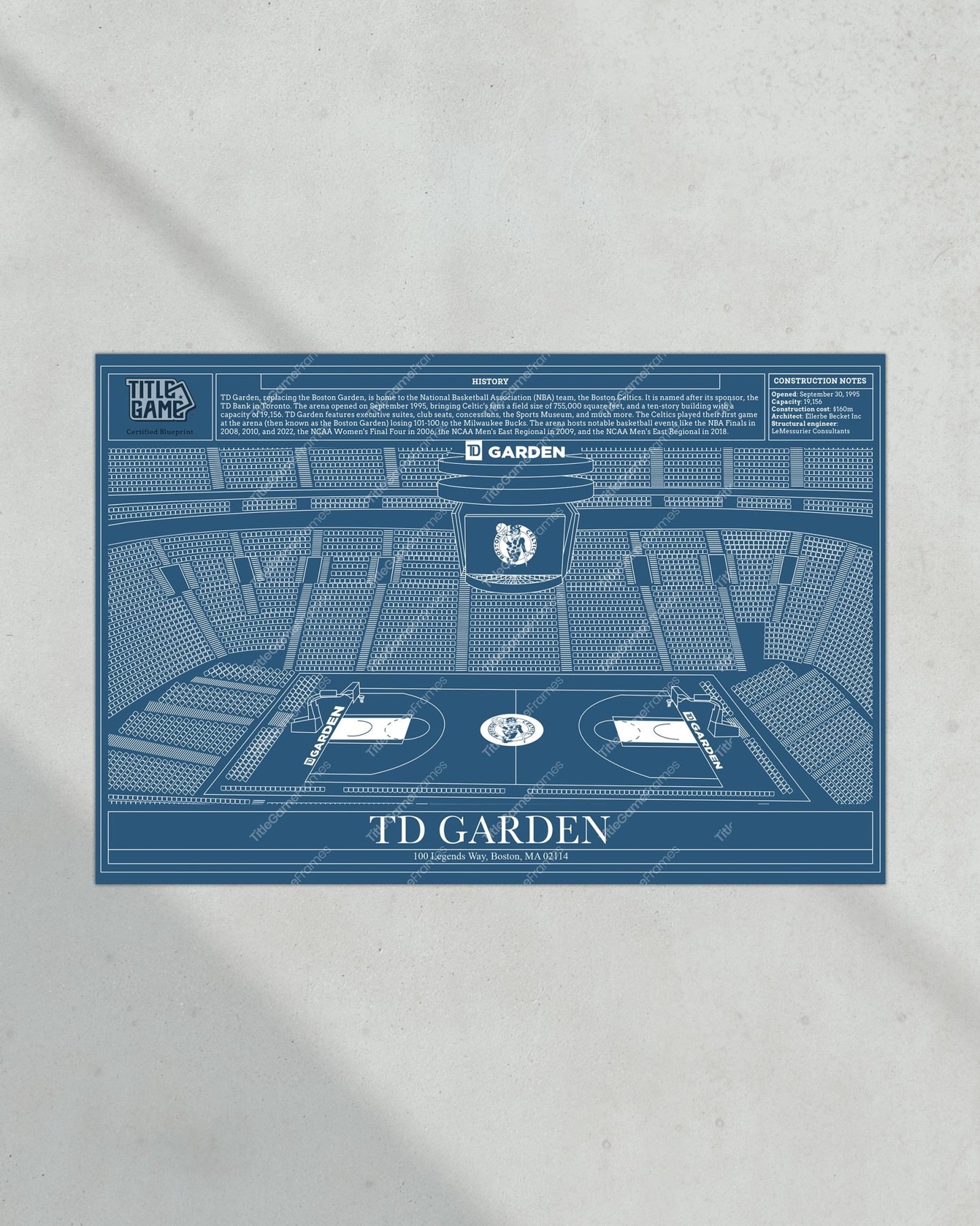 Boston Celtics TD Garden NBA Basketball Stadium Blueprint - Title Game Frames