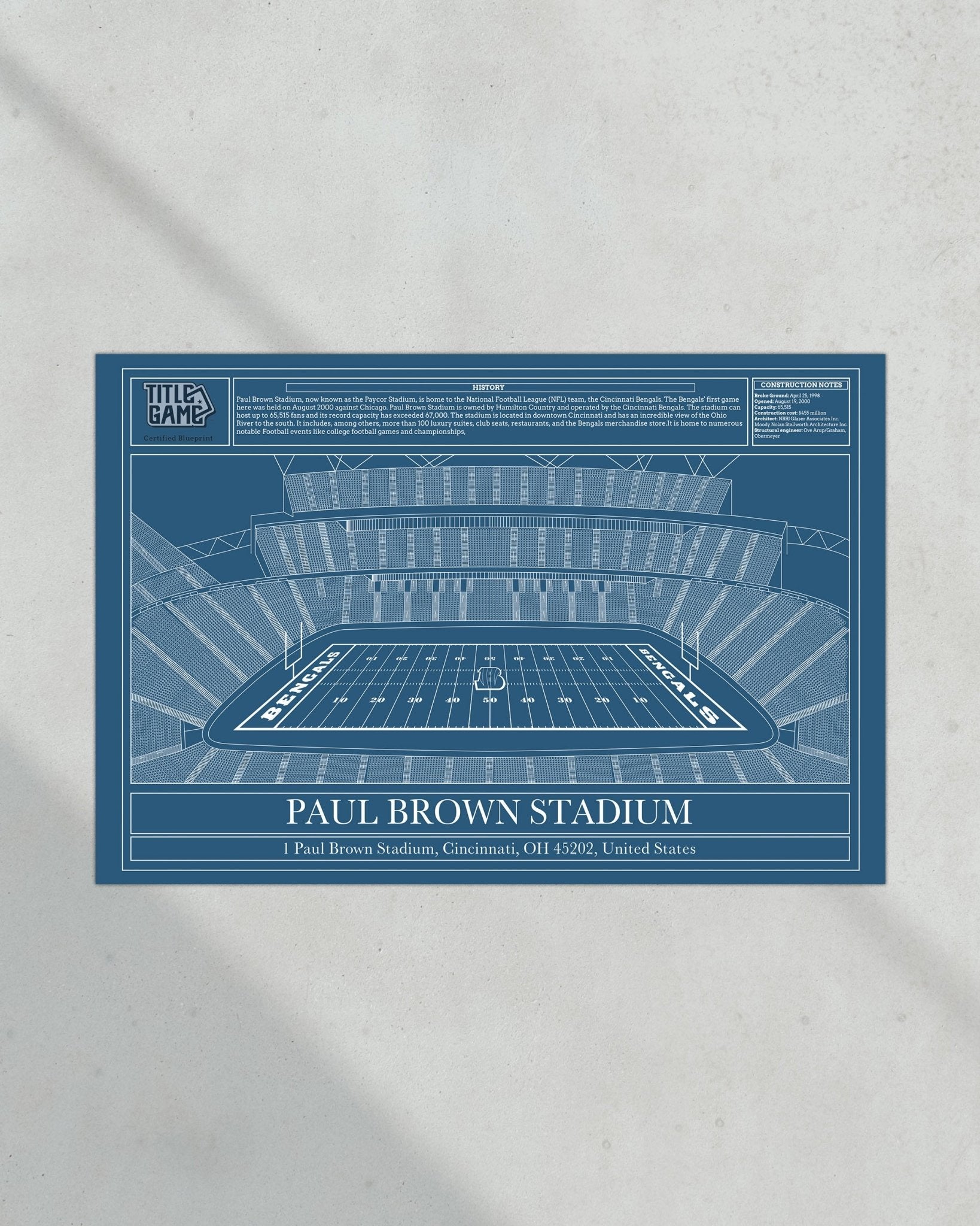 Cincinnati Bengals Paul Brown Stadium Football Blueprint - Title Game Frames