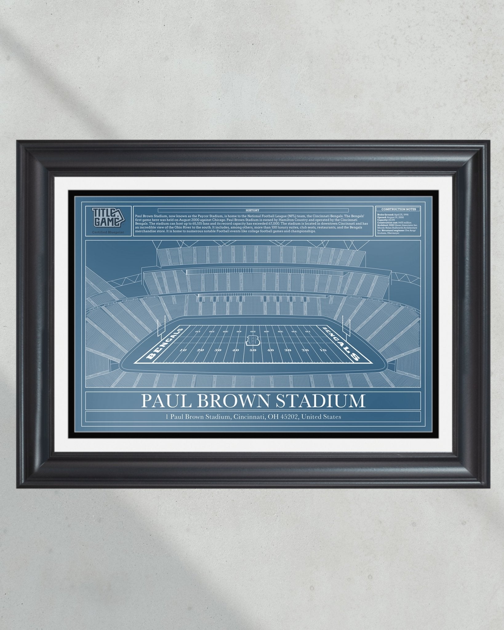 Cincinnati Bengals Paul Brown Stadium Football Blueprint - Title Game Frames