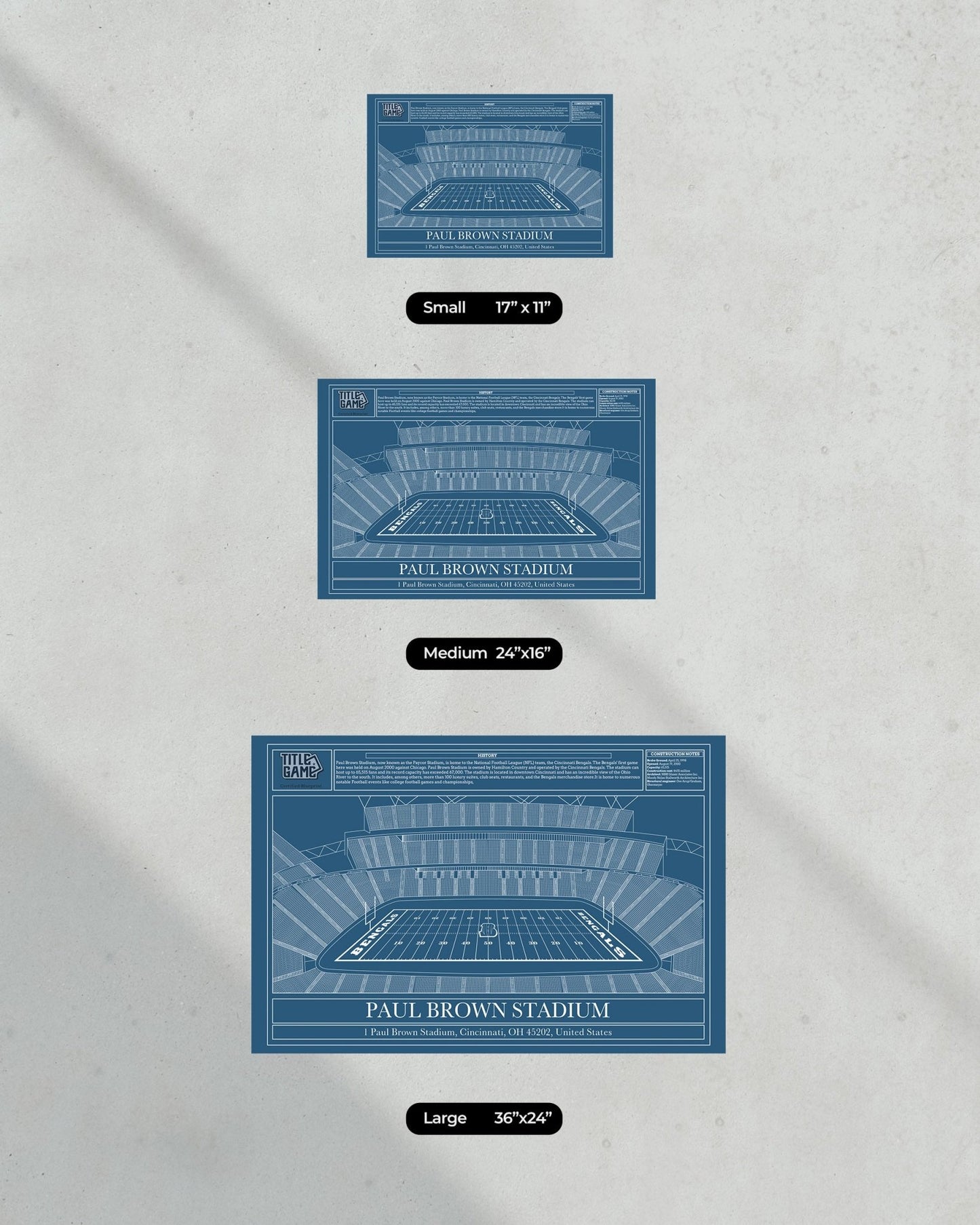 Cincinnati Bengals Paul Brown Stadium Football Blueprint - Title Game Frames