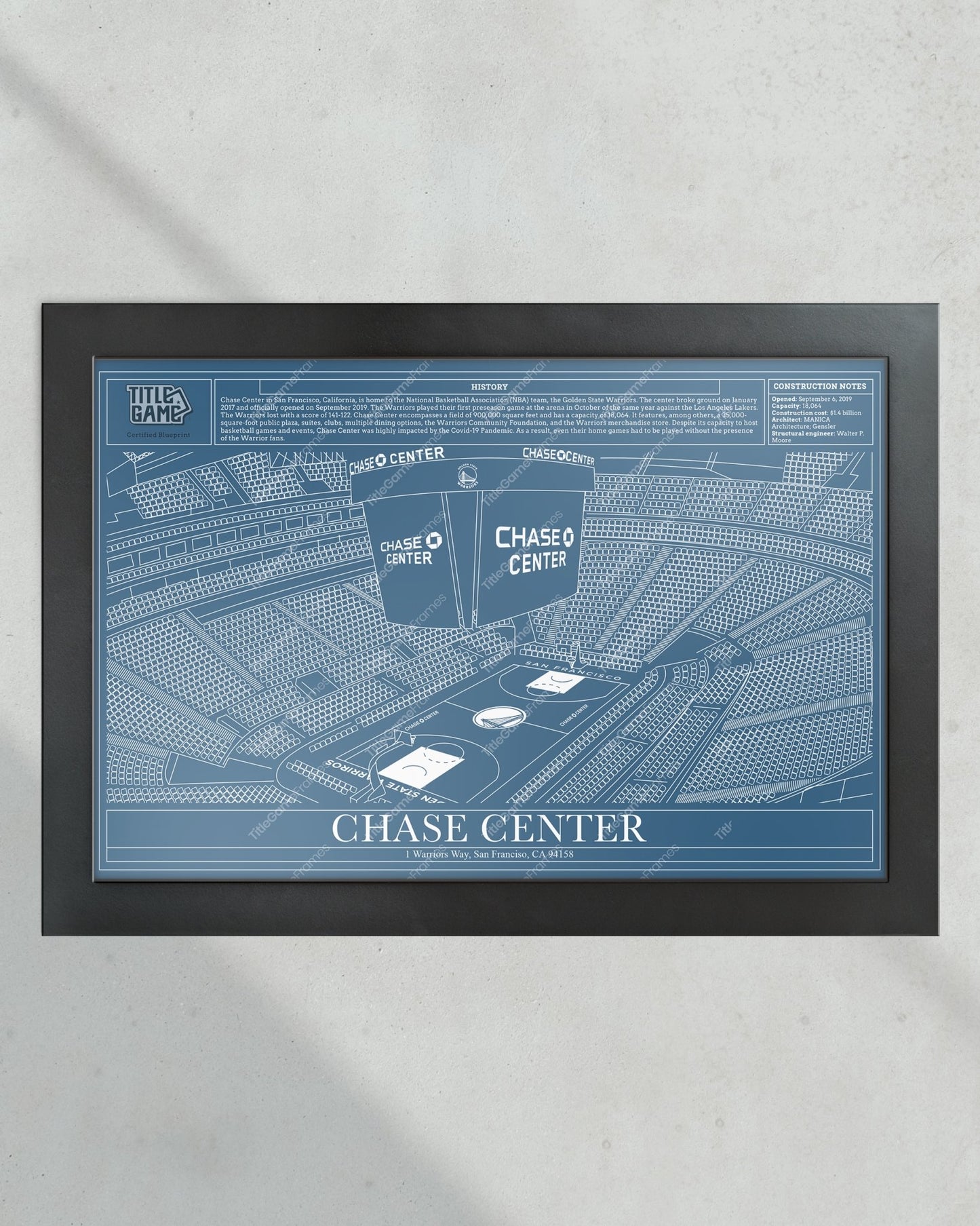 Golden State Warriors Chase Center NBA Basketball Stadium Blueprint - Title Game Frames