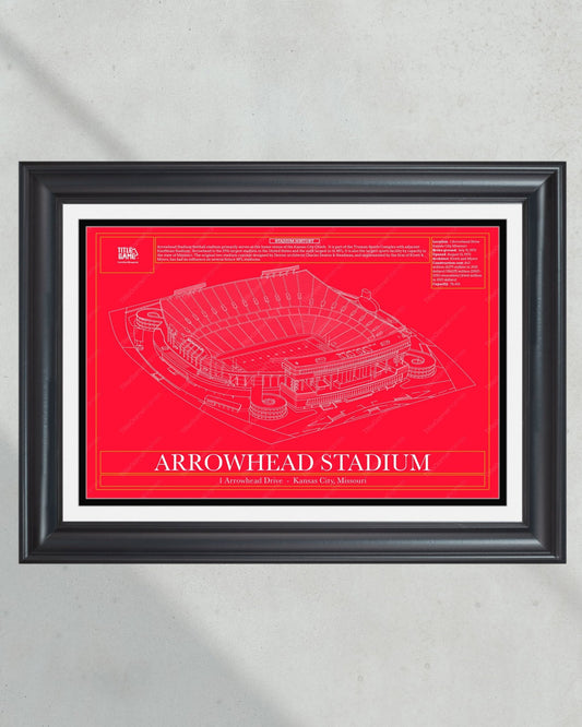 Kansas City Chiefs Arrowhead Stadium Blueprint Football Wall Art - Title Game Frames