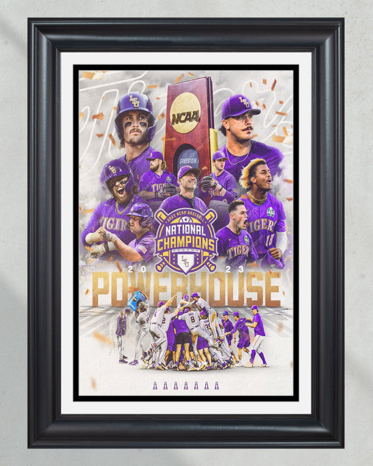 LSU Tigers 2023 "Powerhouse" College World Series Championship Commemorative Print - Title Game Frames